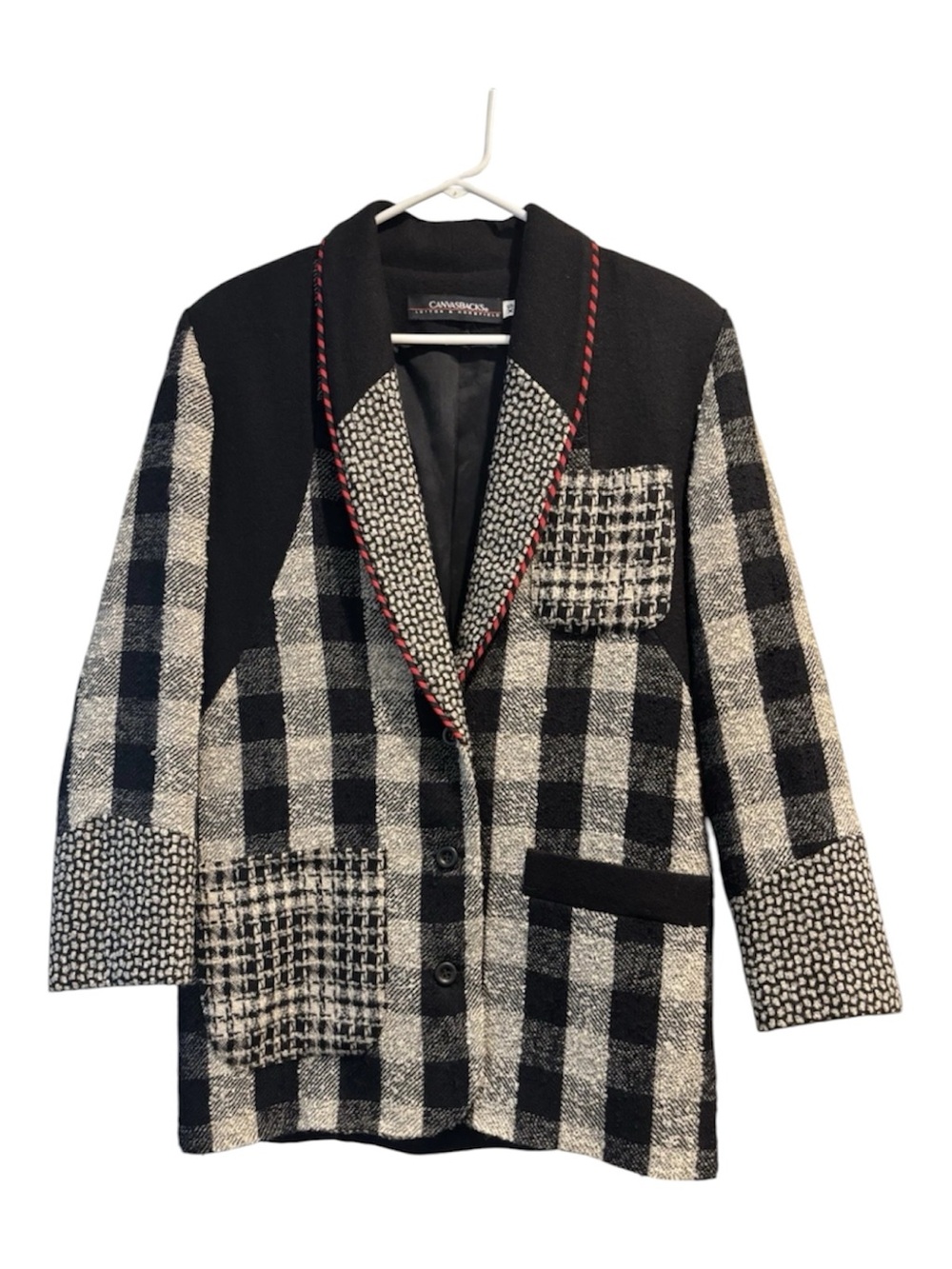 Lutton & Horsfield Black & White Checked Pea Coat with Contrast Trim